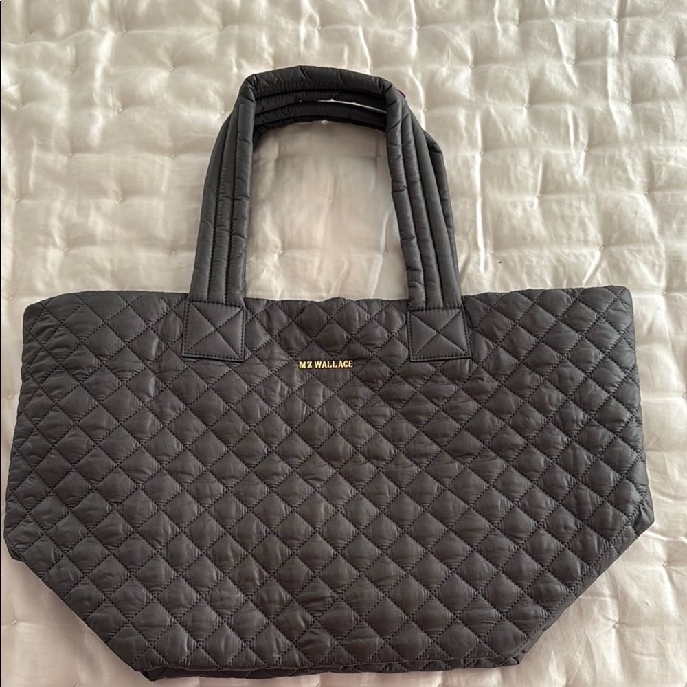 MZ Wallace Gray Quilted Tote with Diamond Pattern